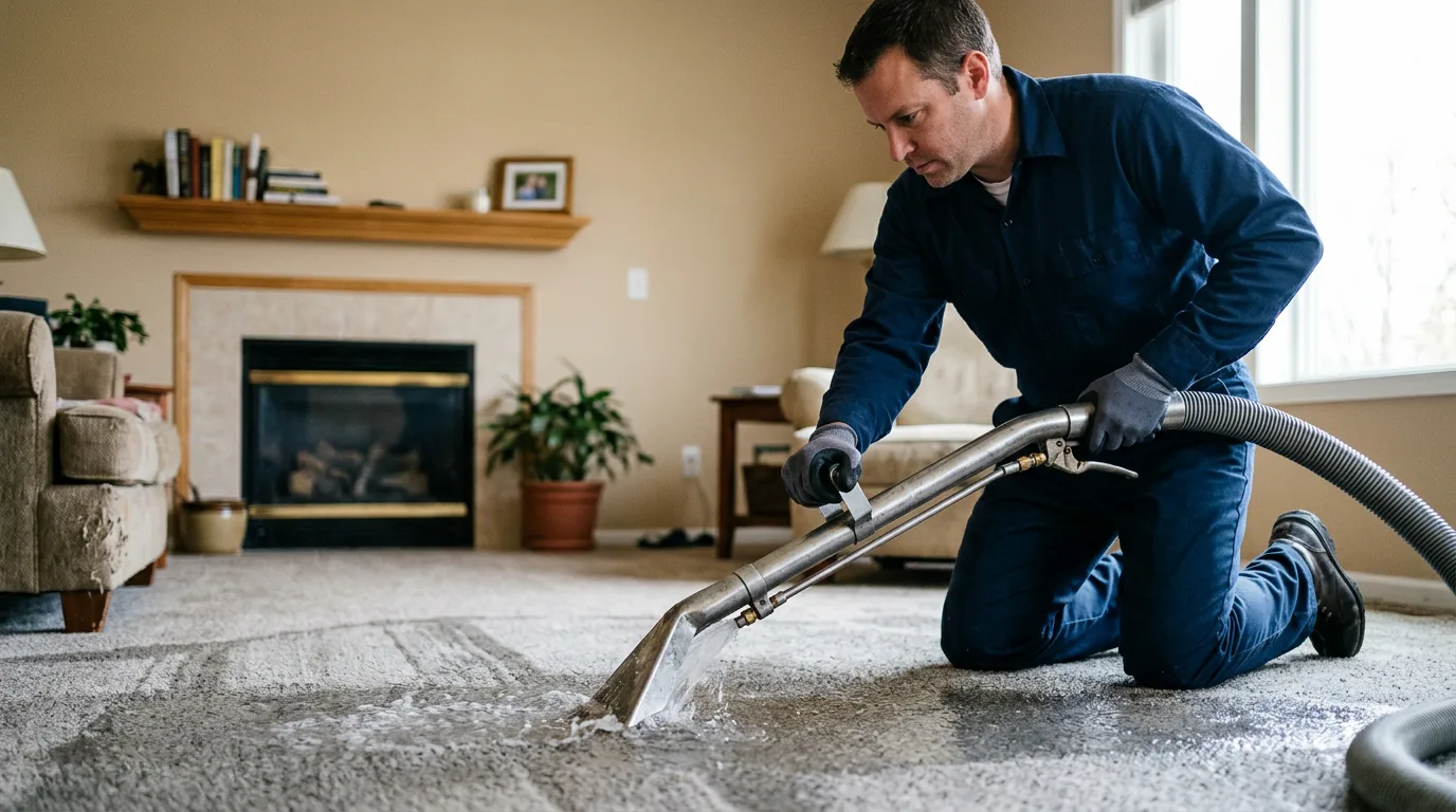 Water damage restoration technician working near Hanover, IL